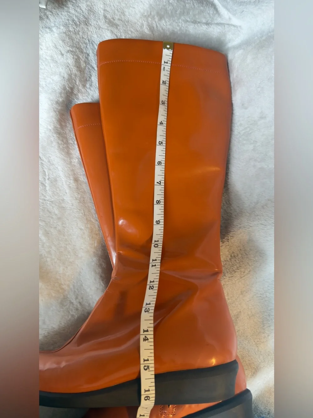 Cole Haan Orange Waterproof Patent Leather Tall Wedge Rain Boots Size 7.5 B